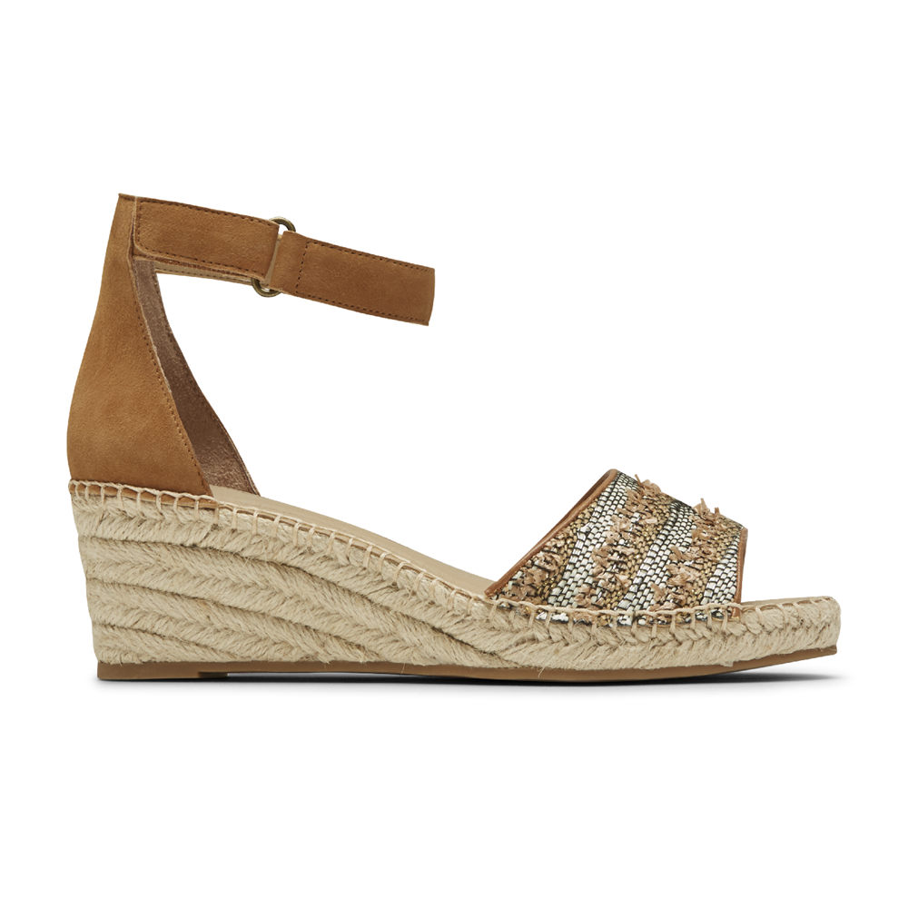 Rockport Singapore Womens Sandals - Marah Woven Ankle Strap Khaki - DG6972105